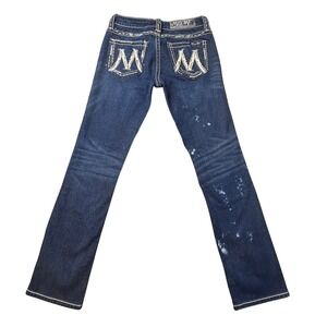 Miss Me Jeans Womens 26 Blue The M Series Straight Leg X1004TR Bleach Splatter